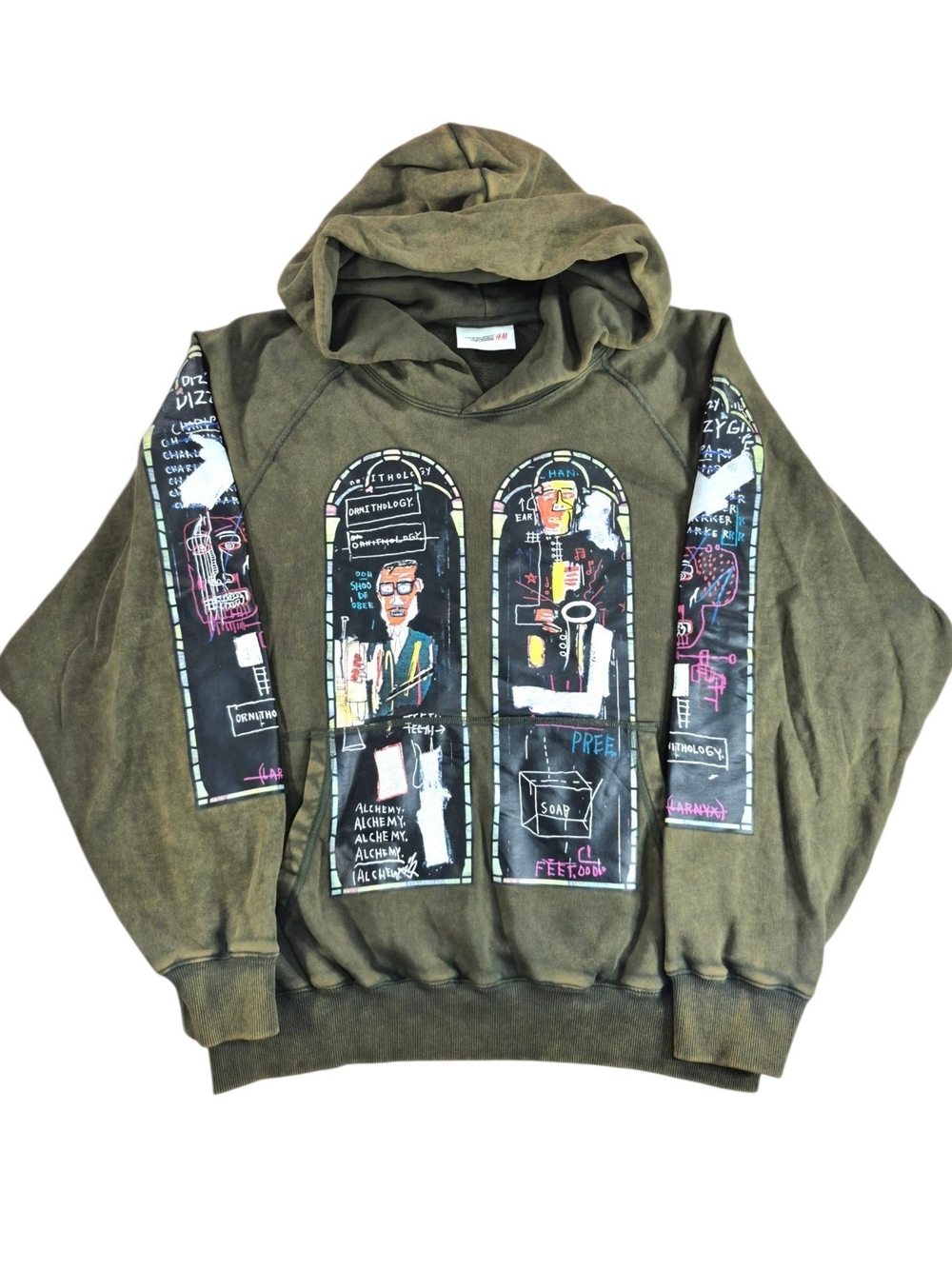 H&M x Jean-Michel Basquiat By EV Bravado Oversized Hoodie L Ornithology Green